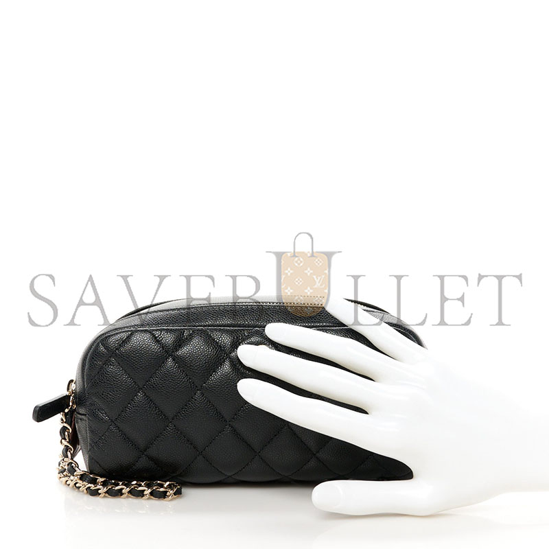 CHANEL CAVIAR QUILTED TOILETRY CASE WITH CHAIN BLACK (18*10*10cm)
